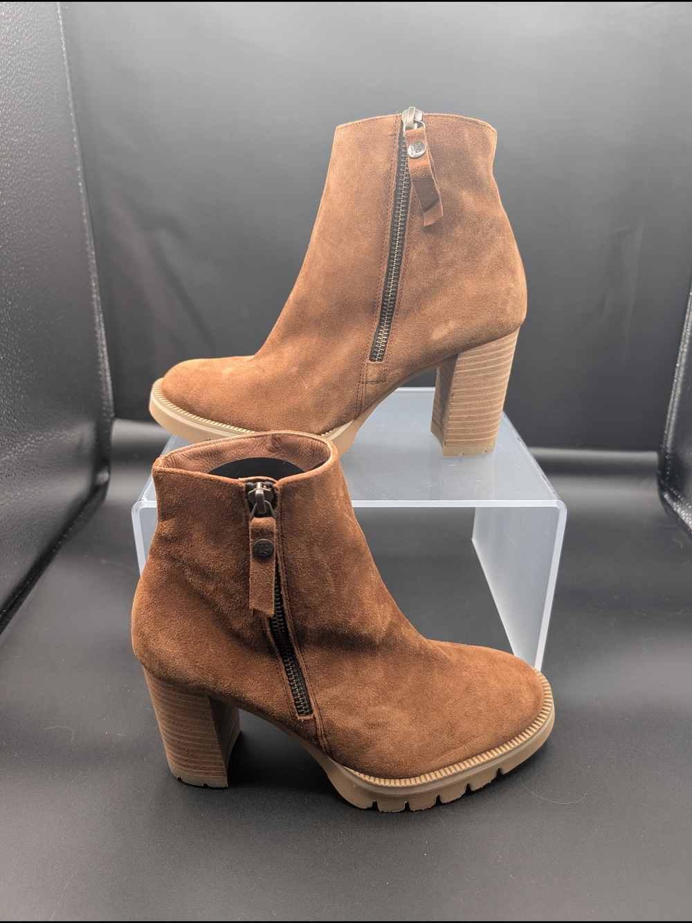 Paul Green Brown Suede Block Heel Ankle Boots NWOT